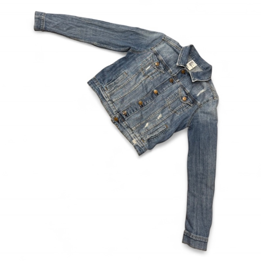 H&M - Women’s Distressed, Blue Denim Jean Jacket - Picture 2 of 7